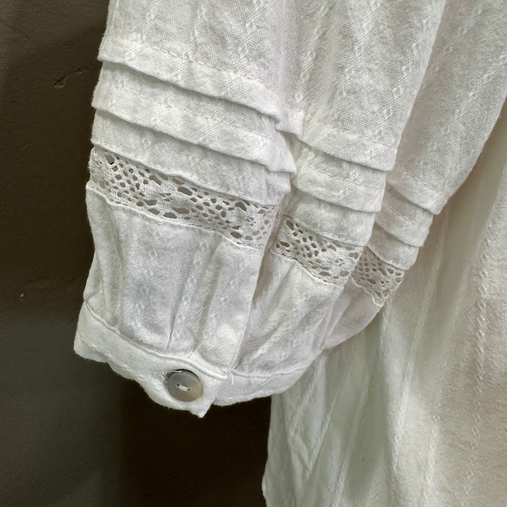 New Cottagecore Lace Top S/M White Dobby Stripe Lace Boho Feminine Beachy Fairy - Picture 6 of 12